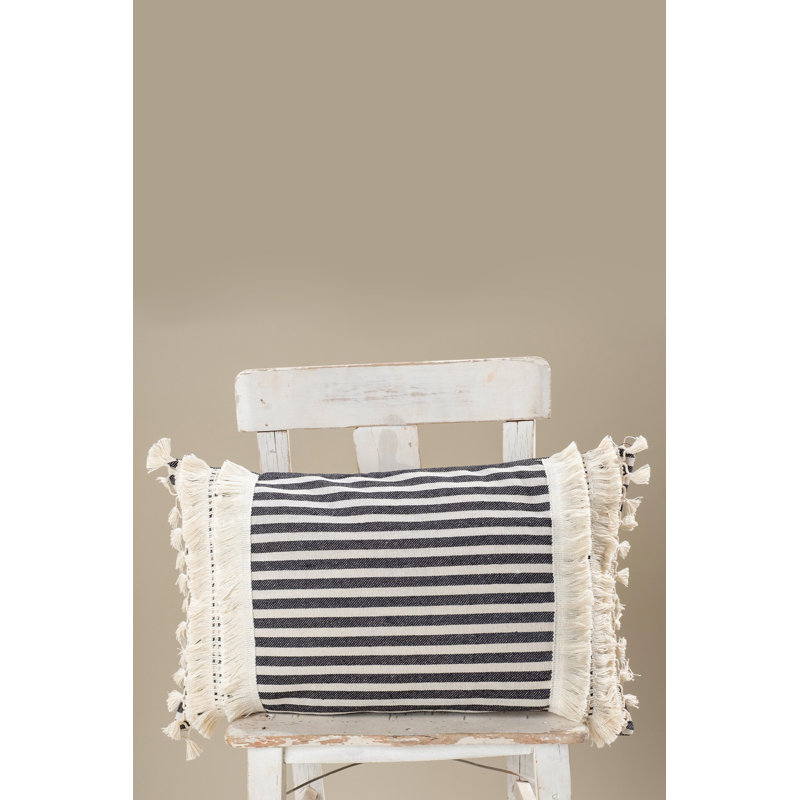 Arrowwood Striped White Rectangular Cushion Cover, Cream/Black