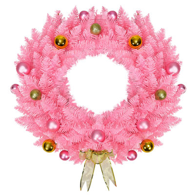 L’allée des fêtes® couronne de Noël artificielle rose 24 po avec boules décoratives dorées