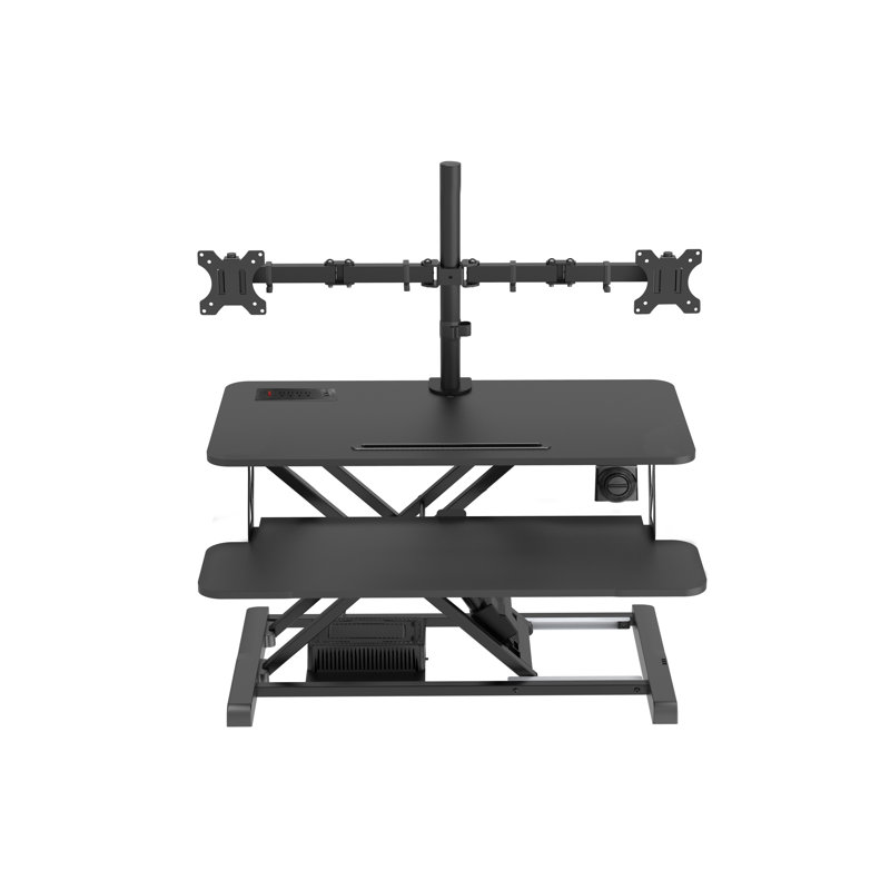 Black Adjustable Dual Monitor Standing Desk Converter with Gas Spring