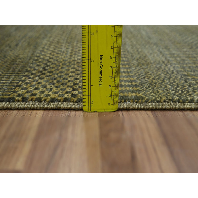 2 pi x 3 pi brun doré, ton sur ton, luxuriant et moelleux, échantillon, motif d'herbe moderne, noué à la main, laine avec touche de soie, tapis oriental