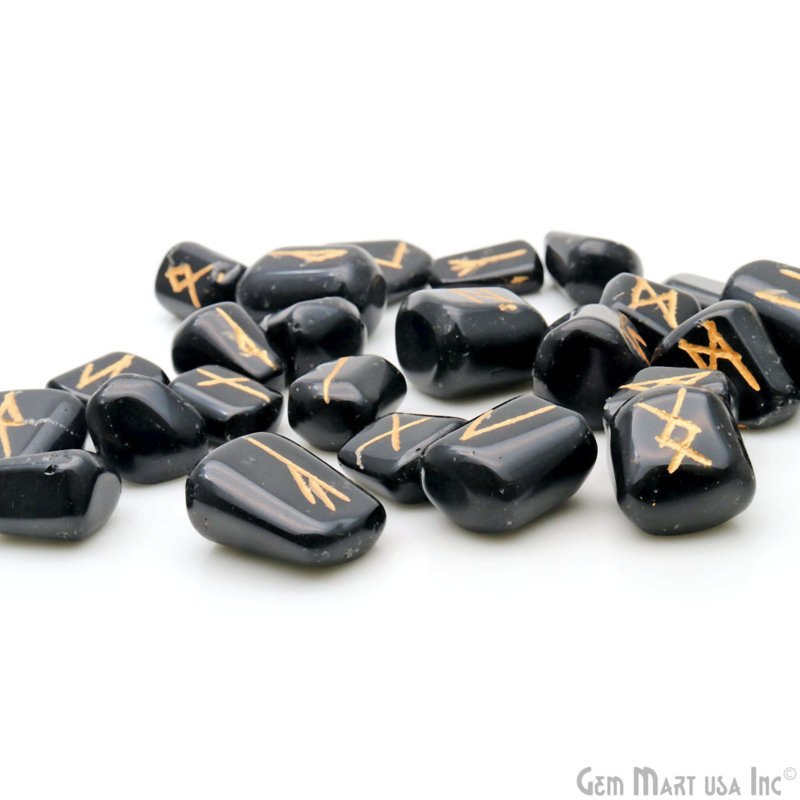 Carved Stone Accent Set, Zen Stone Décor, Black Spinel Tumbled Gemtones, 25 Pcs