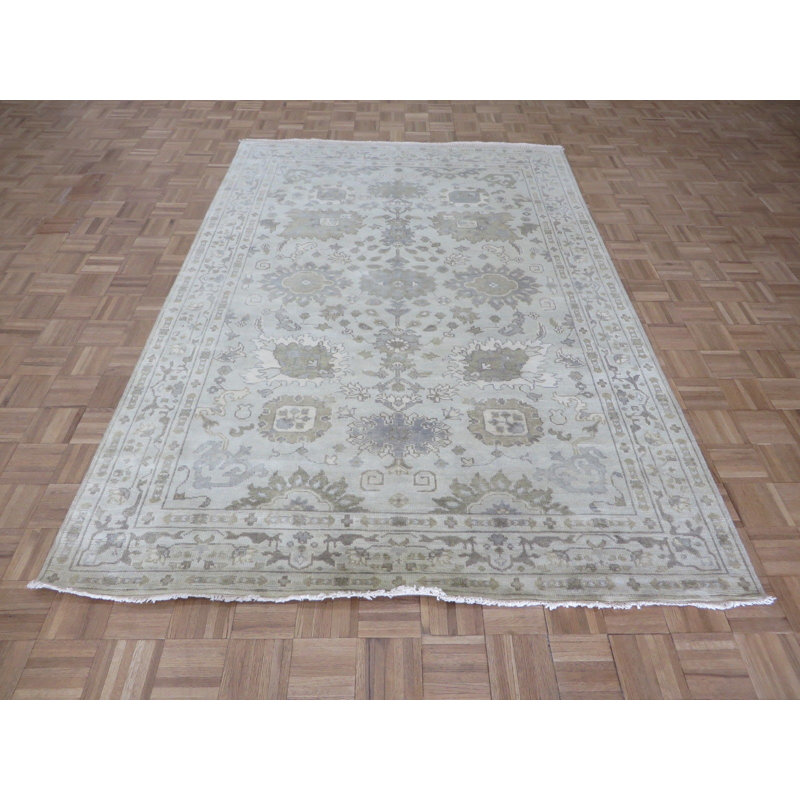 Tapis zone en laine gris/ivoire 6 pi 1 po x 9 pi one-of-kind noué la Donna