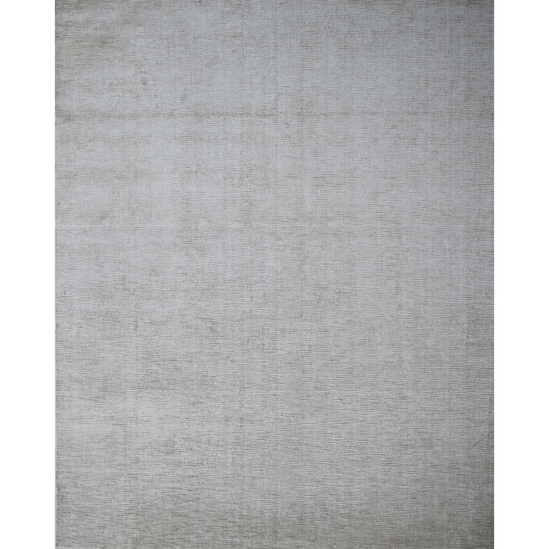 Hand Knotted Silk Area Rug in Dark Beige/Ivory, Rectangle 5' x 8'