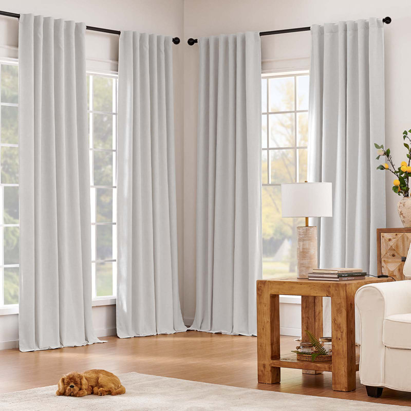 Rideaux en lin de couleur unie avec passe-tringle, L 50 po x L 96 po, Blanc