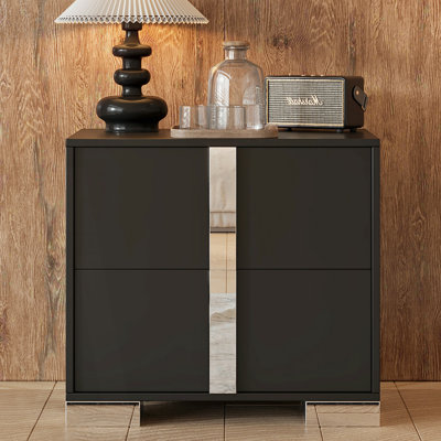 Table de chevet élégante avec pied en métal et table de chevet à miroir avec 2 tiroirs
