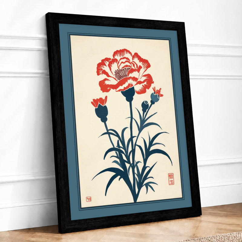 Carnation in Red Botanical - Framed Print, A3 - 42.0 x 29.7 cm, Black