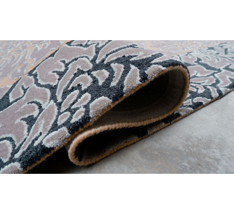 Responsible Wool Standard Flocked Damask Hand-Tufted Sustainable New Zealand Wool Traditional Area Rug Pecan Gray Black
