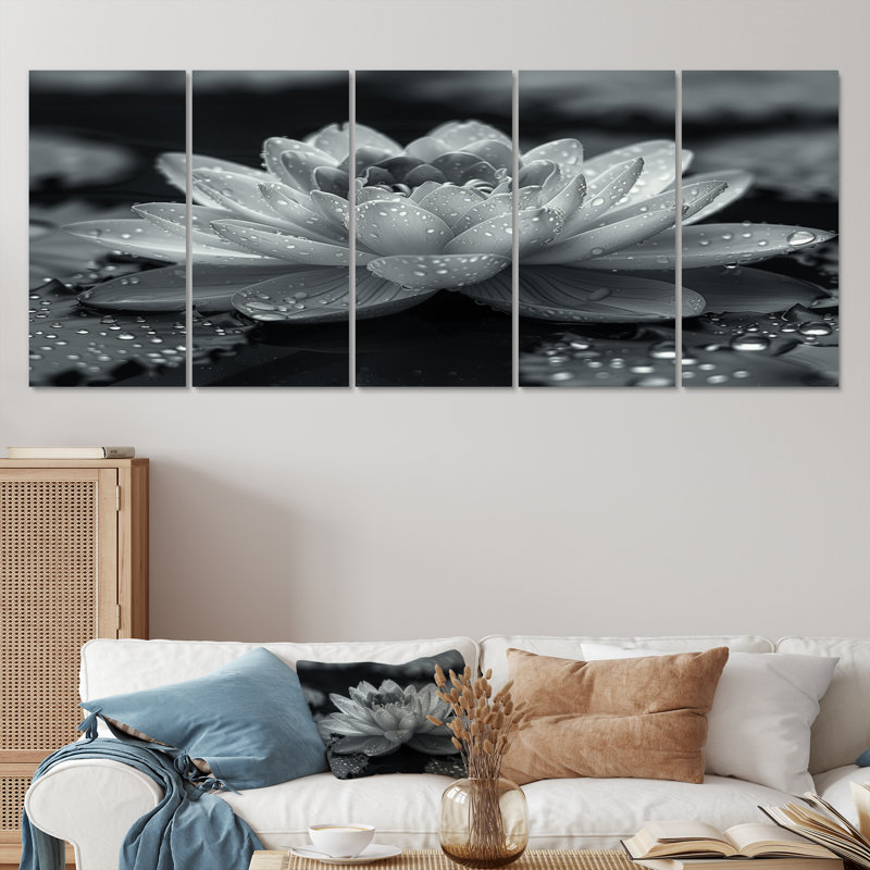 Lotus gris photo élégante silhouette II - ensemble d'art sur toile de lotus, H 32 po x l 80 po
