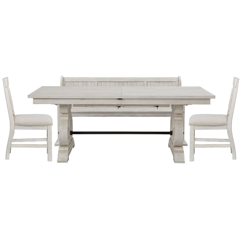 Jaavon Extendable Rectangular Dining Table With 2 Upholstered Side Chairs And Bench, 4Pcs:Table,Bench,2Chairs
