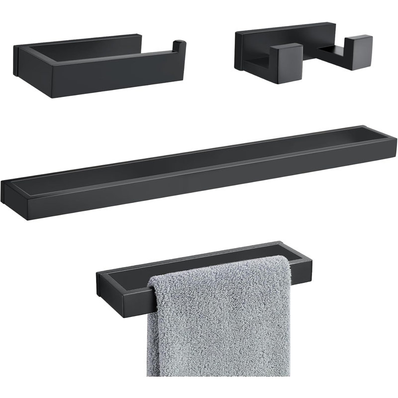 4-Piece Bathroom Hardware Set With Towel Bar, Holder, Toilet Paper Holder, And Hook - Durable Stainless Steel Construction For Bathroom And Kitchen Use