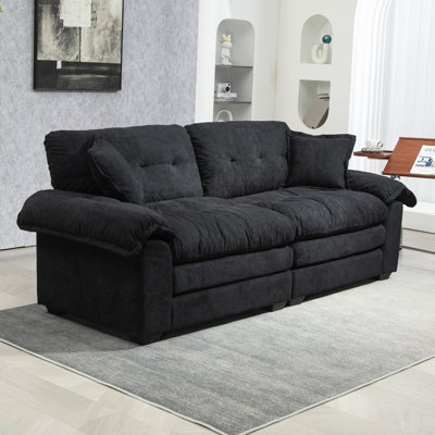 84" Chenille Sofa Small Sofa Loveseat Deep Seat Sofa Couch With 2 Throw Pillows & Memory Foam For Living Room Apartment Office Lounge