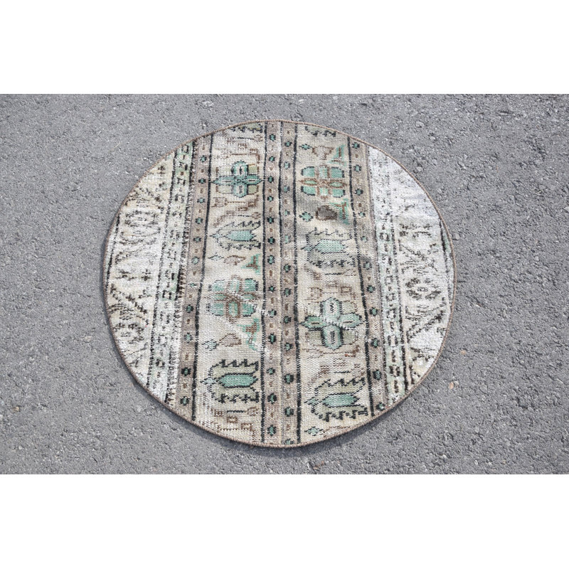 Handwoven Vintage Turkish Oushak Rug - Organic Wool Round Small Oriental Antique Rug