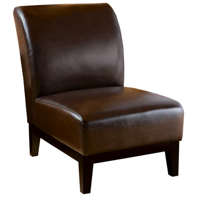 Brown Leather Upholstered Slipper Chair, Modern Look, 34"H X 24.5"W 34.15"D Luxury, 34.15"W 24.5"H 34"D