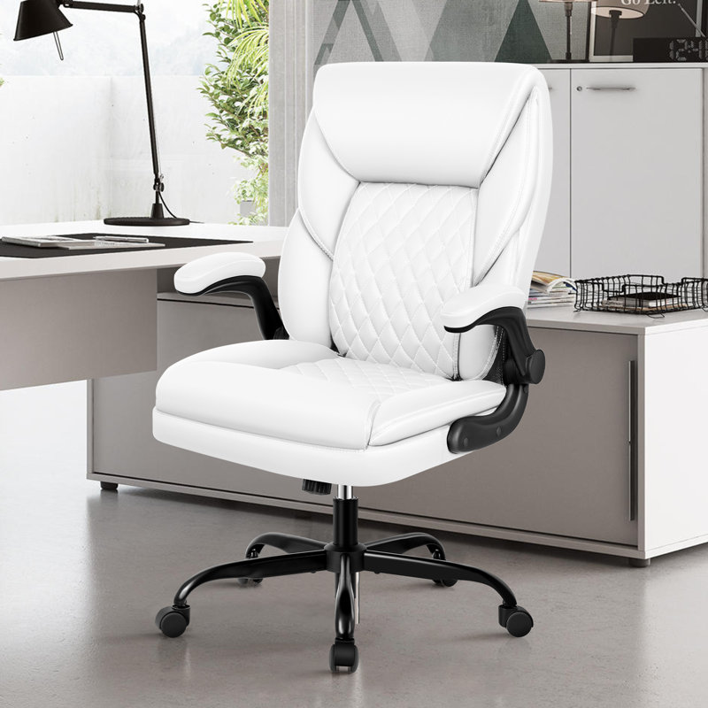 Fauteuil de bureau ergonomique en similicuir, Blanc