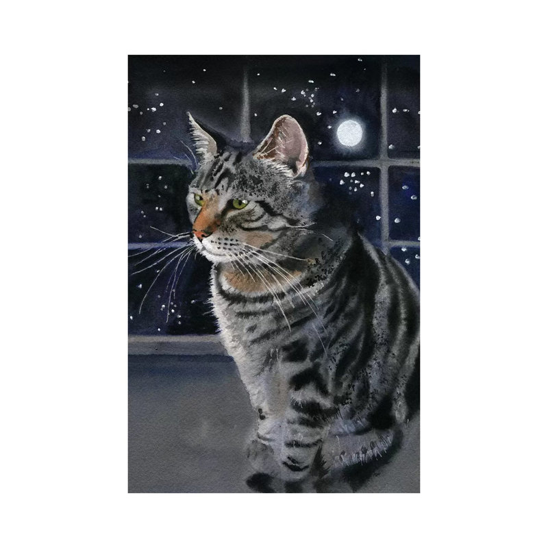 Moon Kitty by Rachel Parker - Painting on Canvas, 101.6 cm H x 66.04 cm W x 1.91 cm D, Wrapped Canvas
