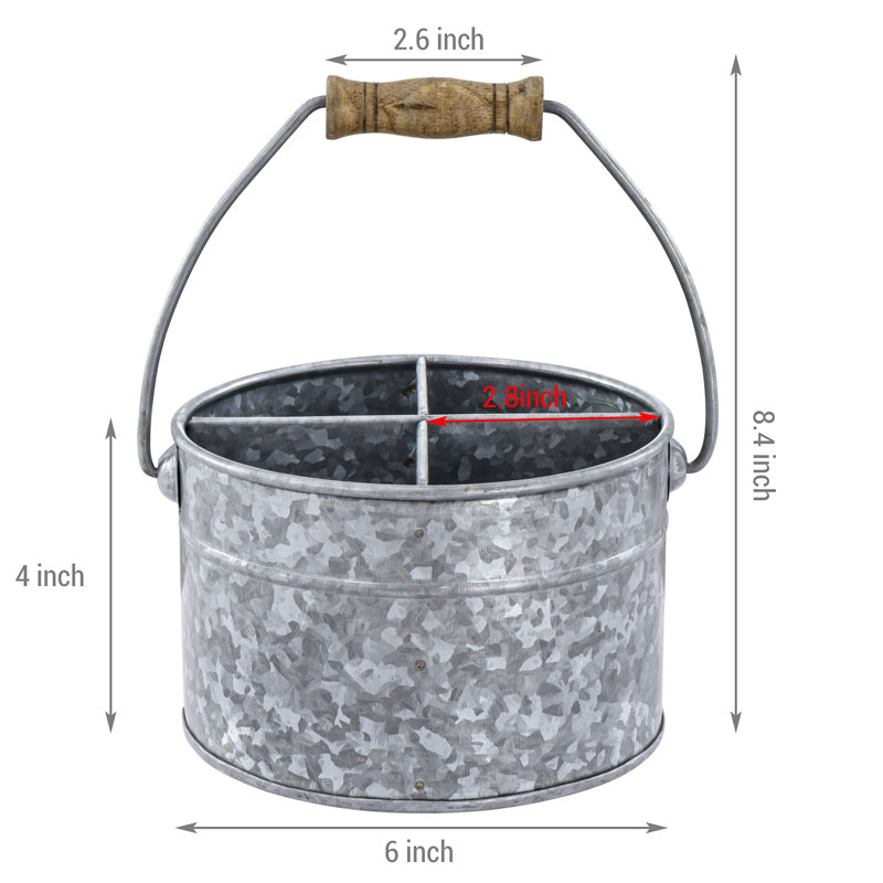 4-Slot Galvanized Metal Flatware Caddy