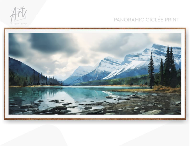 «Banff Mountains National Park», affiche de voyage extra large à l'aquarelle horizontale, H 24 po x l 48 po