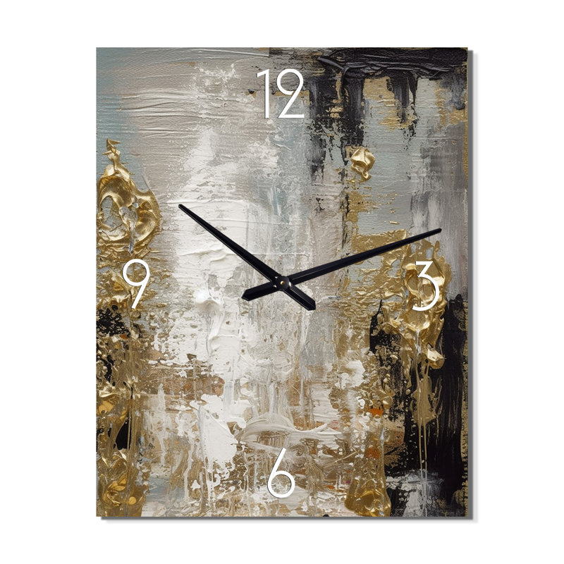 Horloge murale abstraite moderne blanche et dorée III, H 28 po x l 12 po x P 1 po
