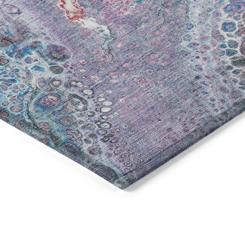 Tapis extérieur lavable abstrait bleu ciel et mauve 5 pi x 8 pi