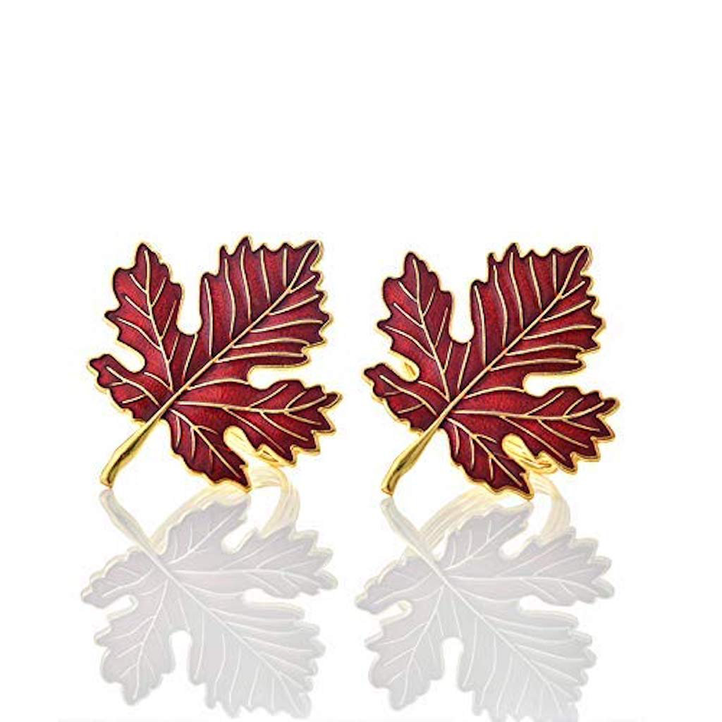 Elegant Red and Gold Napkin Rings in Maple Leaf Design for Kitchen and Dinner Table Settings (Set of 4) Red Barrel Studio®