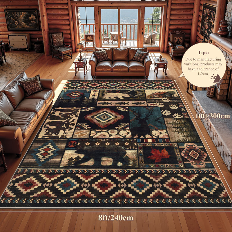 Rustic Cabin Animal Deer Washable Area Rug, Rectangle 8' x 10'