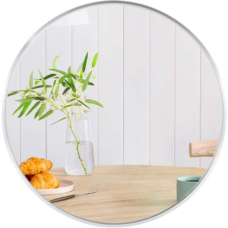 Metal Round Bathroom Mirror, 32" x 32", Silver