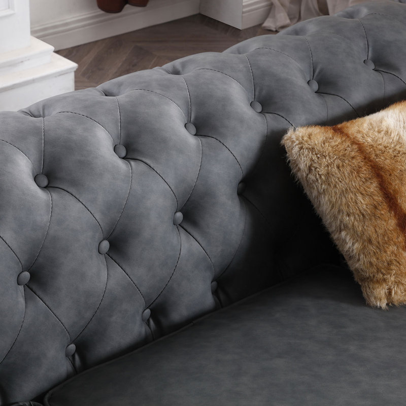 88.5'' Faux Leather Sofa, Dark Gray Faux Leather