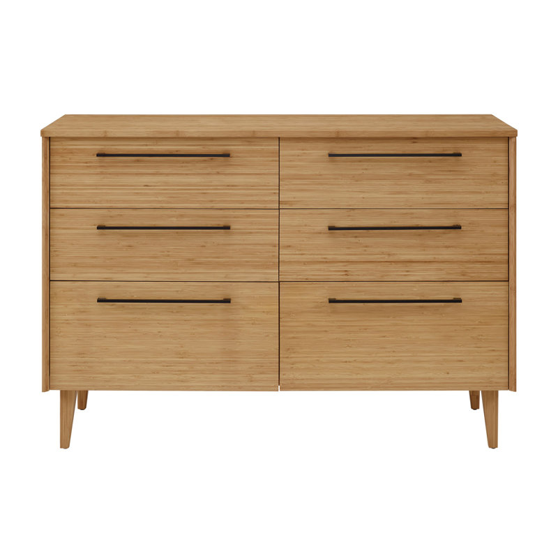 Commode double en bois massif à 6 tiroirs Phatima, Caramélisé