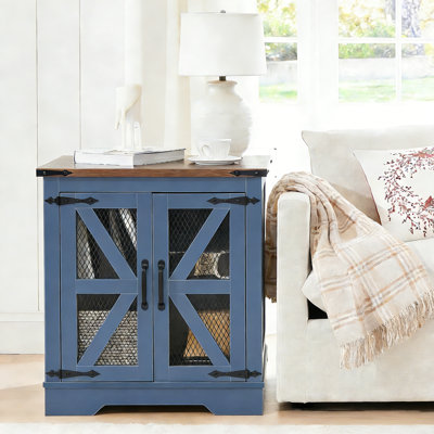 Farmhouse End Table with Charging Station - Nightstand with 2 Outlets & 2 USB Ports - Vintage Industrial Side Table