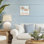 «Faded Palms on Beach», estampe numérique, design par Amber Sterling