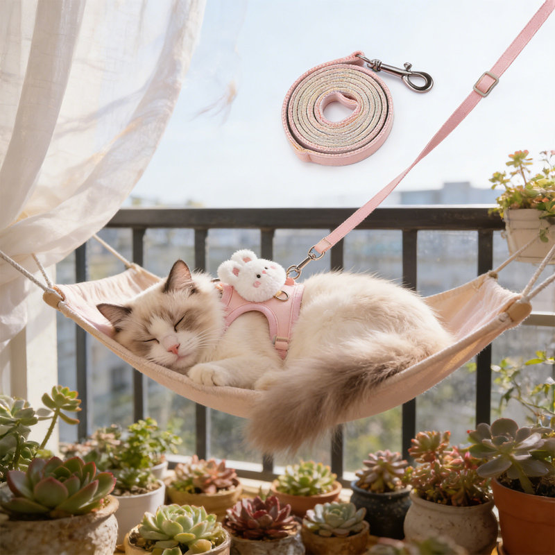 Laisse pour animaux de compagnie réglable en longueur avec un lapin, 17,32 po x 13,39 po, rose, Pink