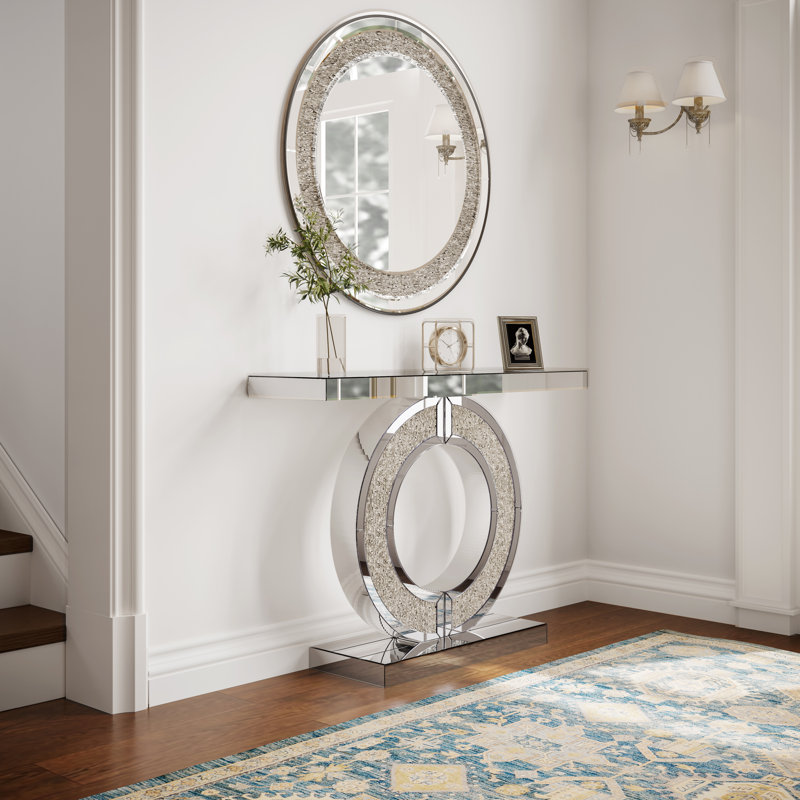 Mirrored Console Table With Crystal Accents, Silver
