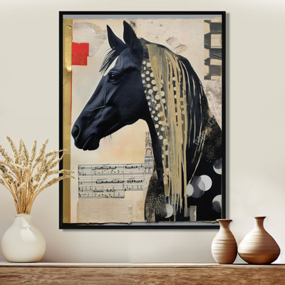 «Black Horse Portrait Retro Collage», reproduction d'art murale cheval