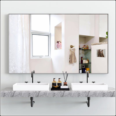 Miroir de salle de bain rectangulaire surdimensionné moderne avec cadre, grand miroir mural décoratif pour diverses pièces, polyvalent et durable