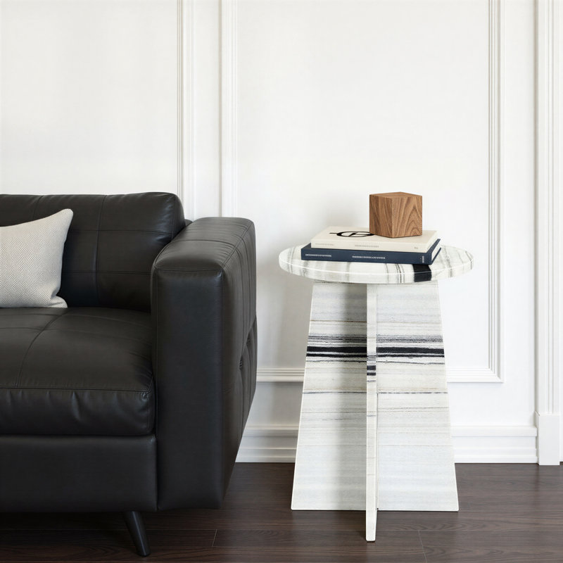 Modern Striped Handmade Marble Side Table