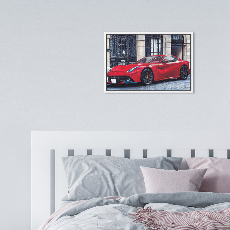 Transport, rouge, transport traditionnel - Impression sur toile, Cadre flottant blanc, H 10 po x l 15 po