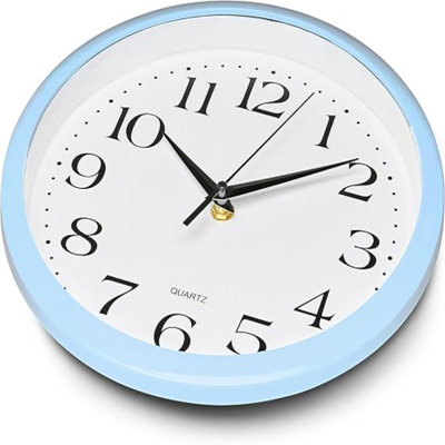 Bernhard Products Light Blue Wall Clock Silent Non Ticking - 10 Inch Quality Quartz Battery Operated Round Easy To Read Home/Kitchen/Office/Classroom/School Clock