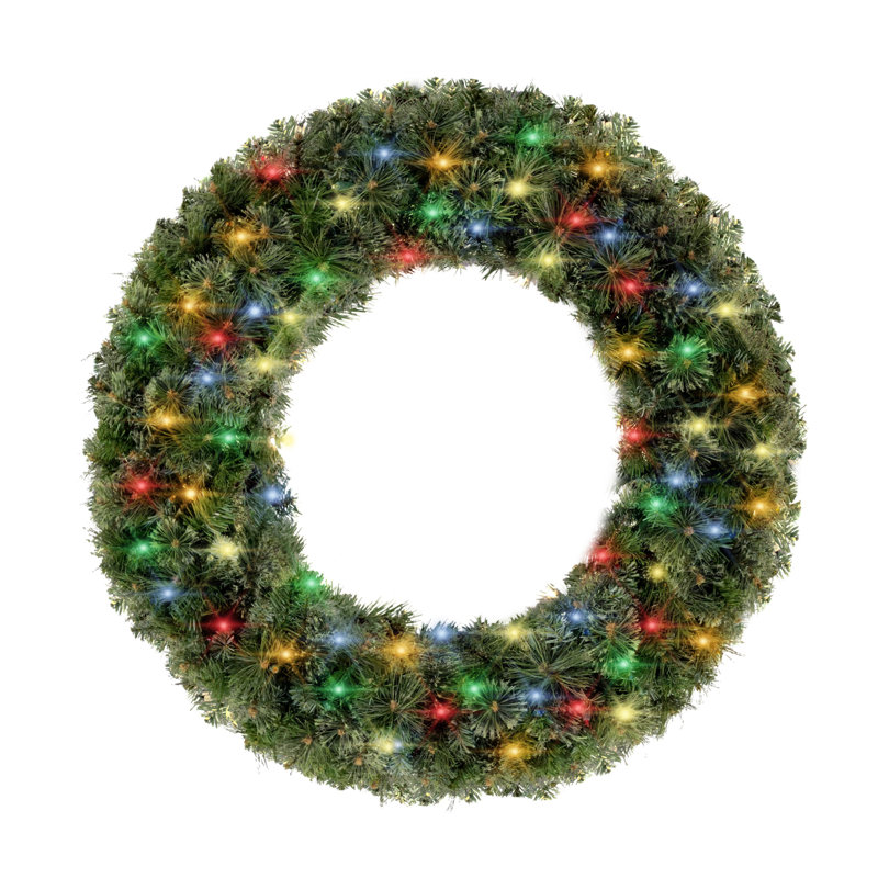 Blended Artificial Wreath, 8" H x 48" W x 48" D, Blue/Red/Yellow
