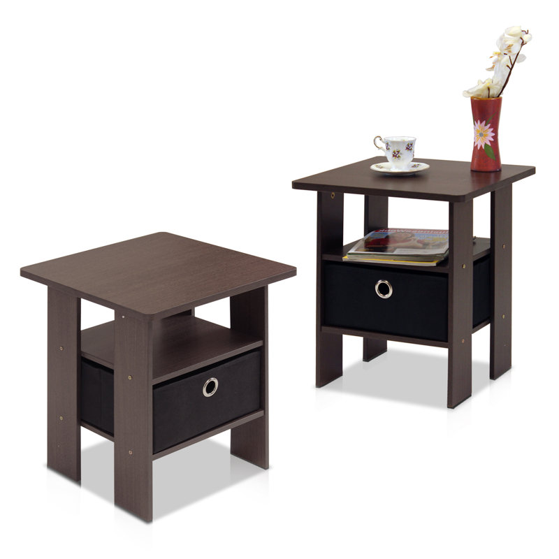 Joseph Side Table Nightstand with Bin Drawer, 2 per set, Dark Brown
