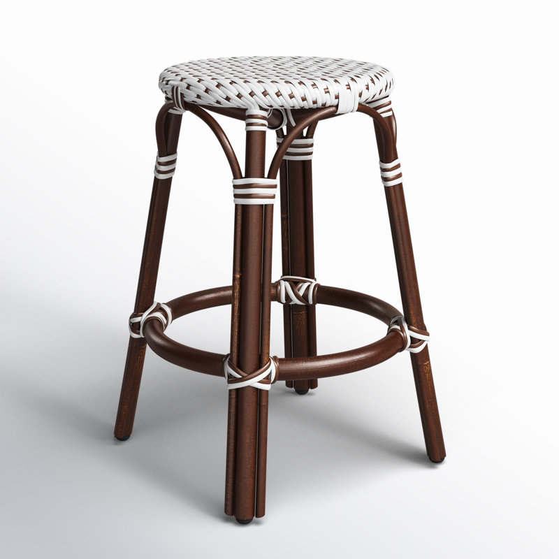 Tobias Rattan Bar Stool & Counter Stool, White/Brown Dot/Dark Brown Rattan Frame, Counter Stool (24" Seat Height)