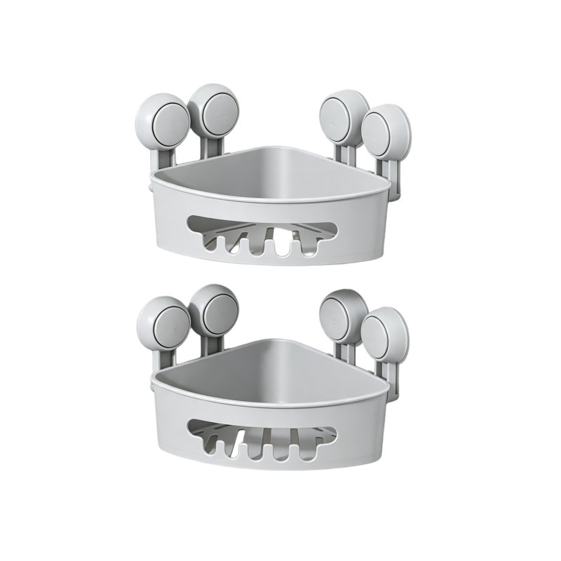 No Drilling Corner Shower Caddy Suction Cup Bathroom Storage Shelf 2 Pack, Grey