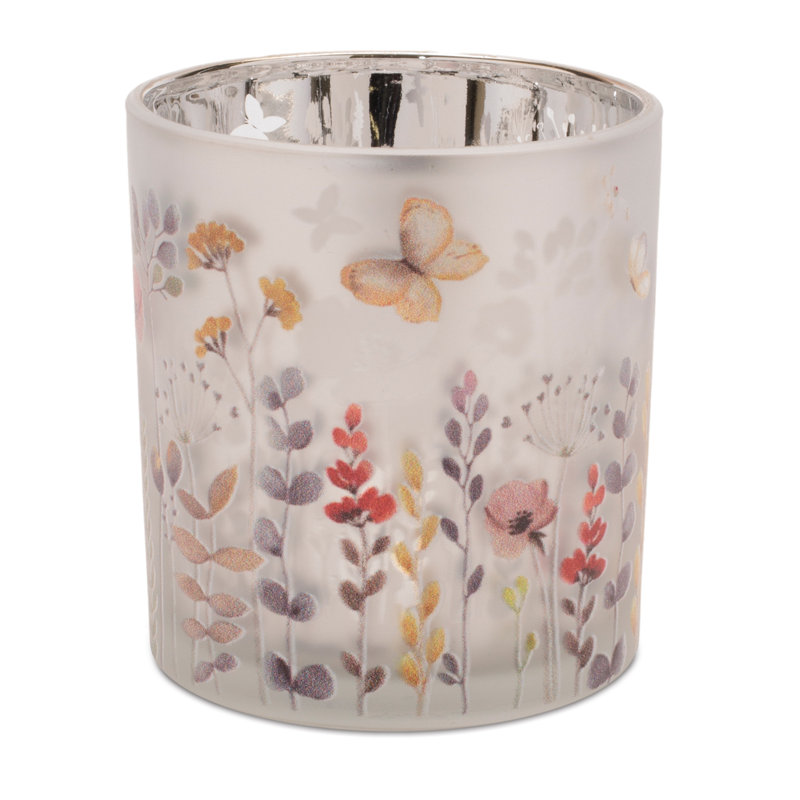 Frosted Wildflower Print Votive Holder
