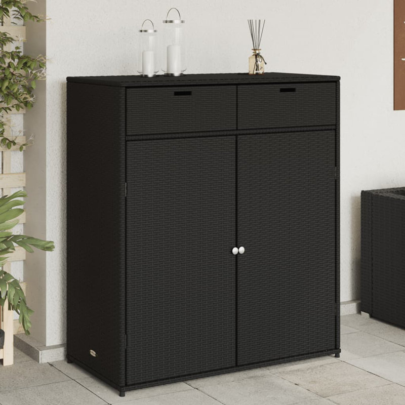 Garden Storage Cabinet 105X55x113 Cm Poly Rattan, Black