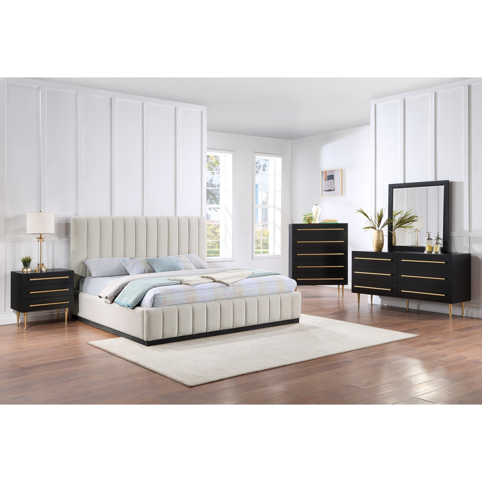 Codyn Upholstered Bed, Beige Linen Textured Fabric, King