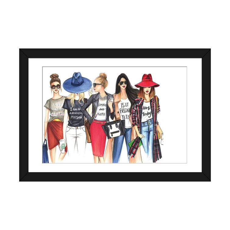 Fashionistas Gotta Have Fun by Rongrong DeVoe - Print on Canvas House of Hampton Size: 12 H x 18 W x 1.5 D, Format: Wrapped Canvas, Mat Color: No