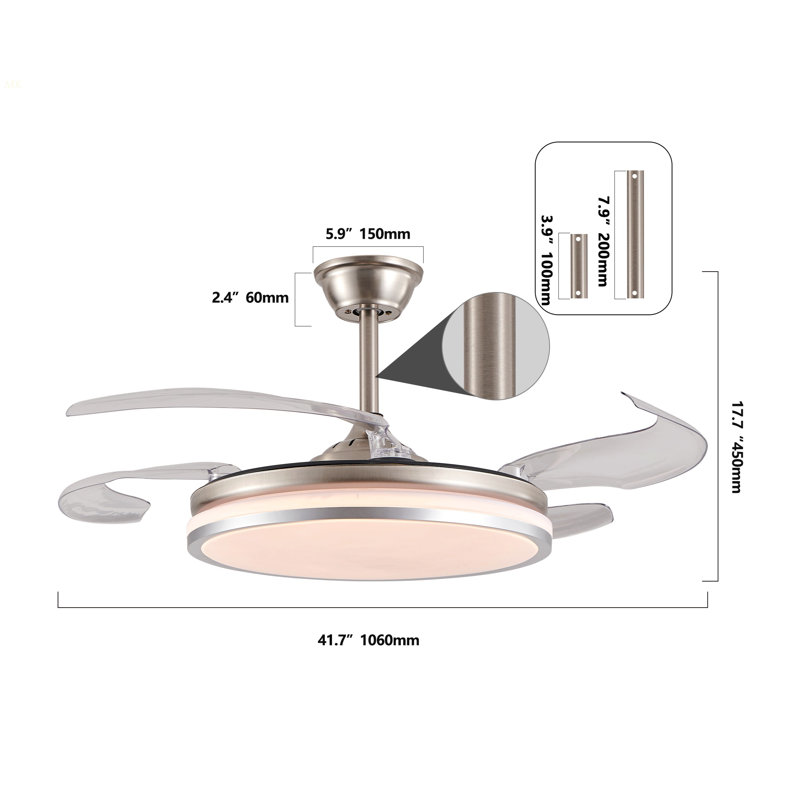 42 Inch 2 Tiers Design Modern LED Ceiling Fan With Light And Remote Control, Retractable Blades, Adjustable 6 Speed, Silent Operation DC Motor For Living Room, Bedroom, Dining Room