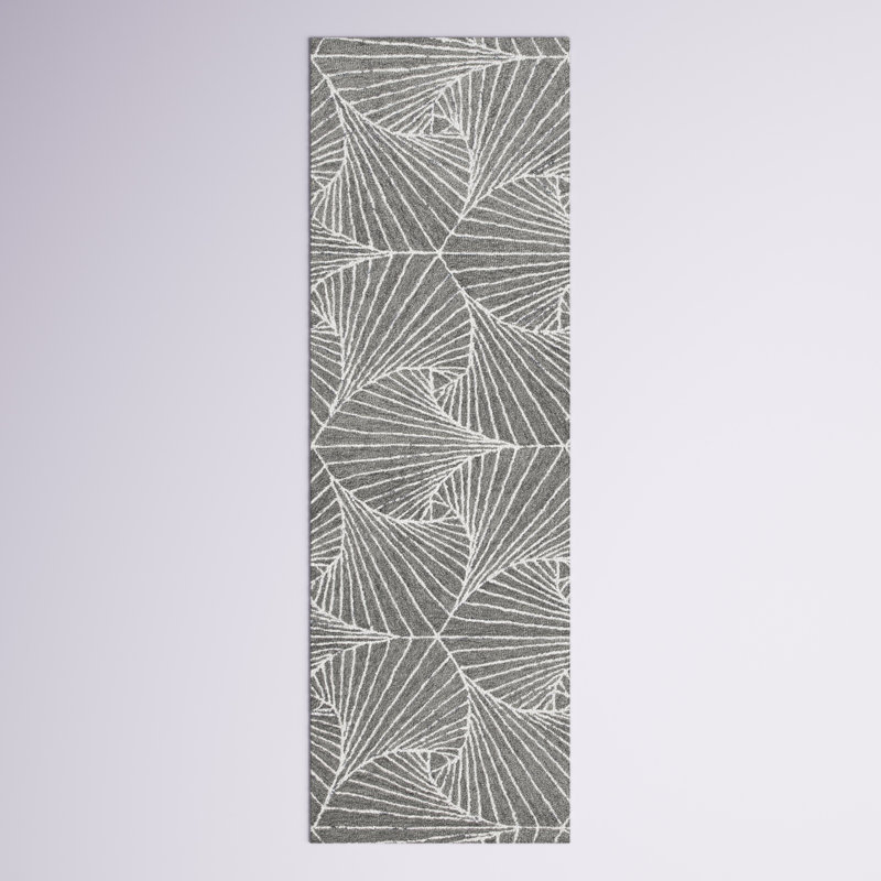 Anakin Geometric Handmade Tufted Wool and Cotton Gray/Ivory Area Rug, Runner 2'3" x 7'
