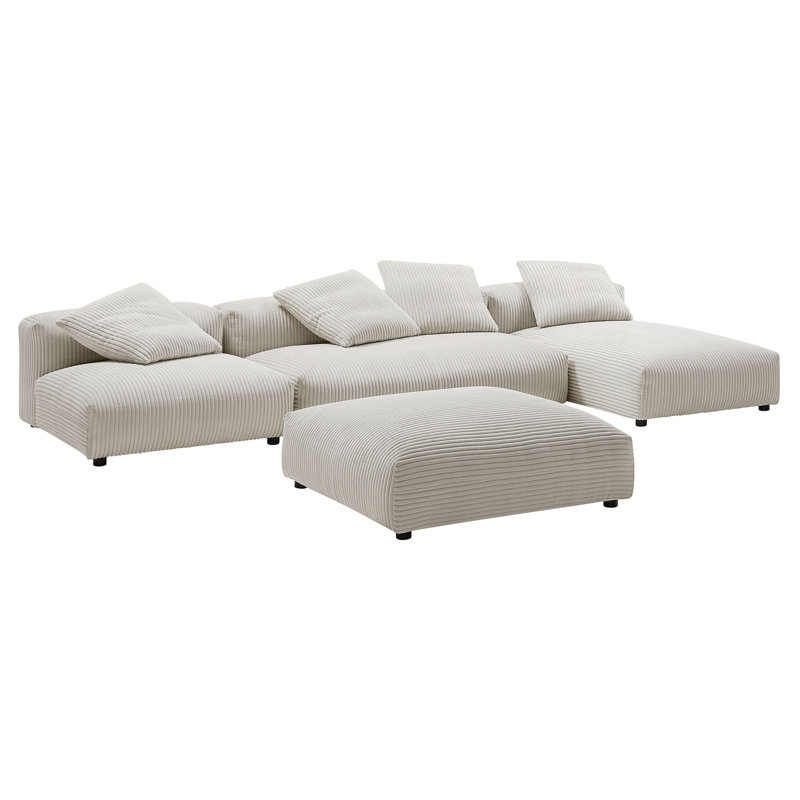 Canapé modulaire rembourré avec repose-pieds 4 pièces Solace, Velours côtelé amande