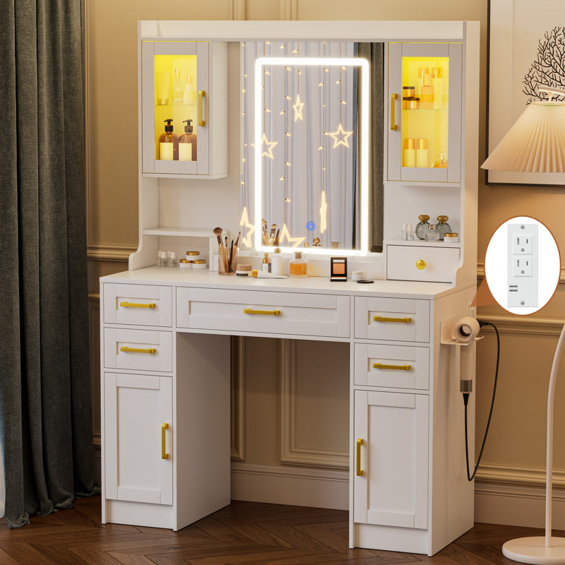 Meuble-lavabo avec lumière réglable 3 couleurs et miroir haute définition