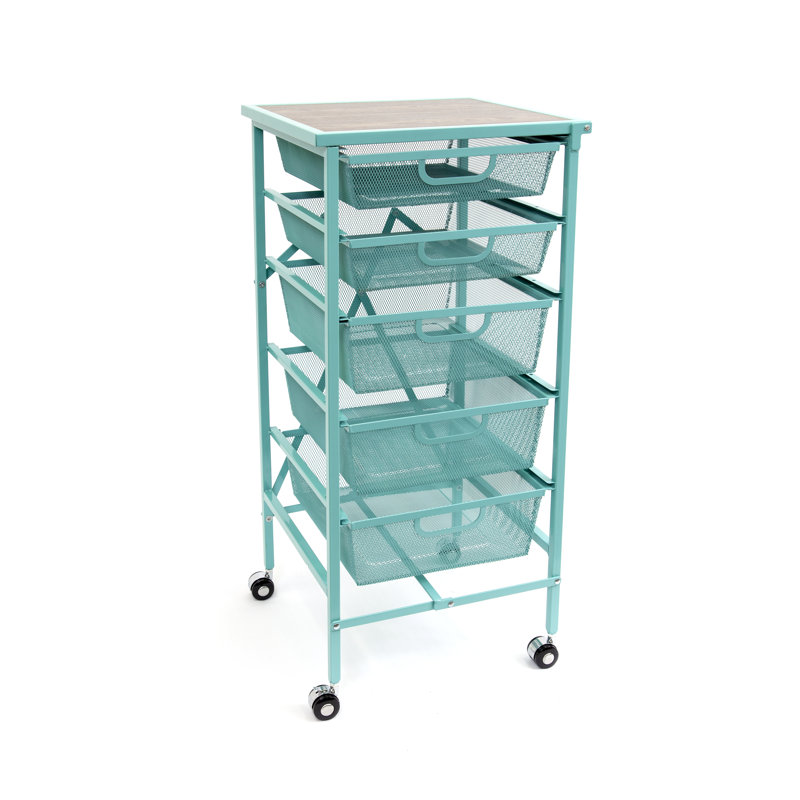 5 Drawer Rolling Storage Chest, Turquoise